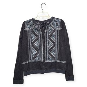 BIYA JOHNNY WAS Embroidered Cardigan Grey Blue White Small
